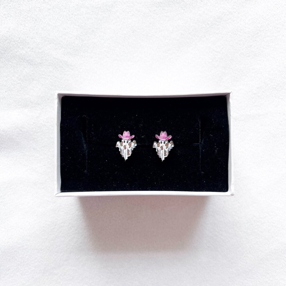 Cowboy Ghost Wooden Stud Earrings